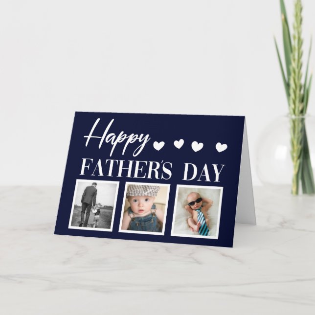 Happy Father's Day 3 Photo Modern Father's Day Car Card (Front)