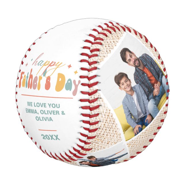 Happy Father's Day 4 Photo Collage Personalised Baseball (Angled)