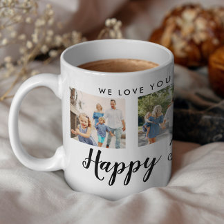 Happy Father's Day 4 Photo Custom Black Message Coffee Mug