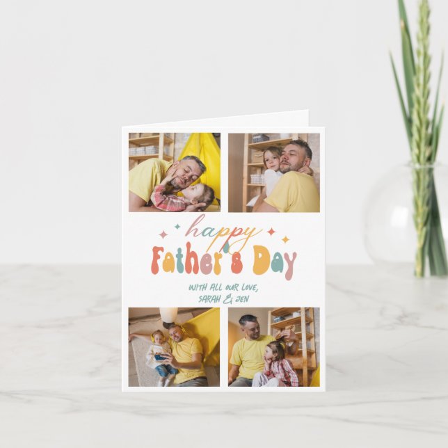 Happy Father's Day 4 Photos Collage Personalised Holiday Card (Front)
