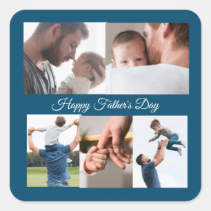 Happy Fathers Day 5 Photo Collage Square Sticker