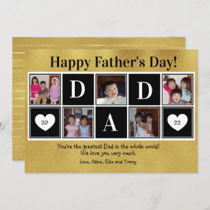 Happy Father's Day 5 Photo Gold Flat Greeting Card
