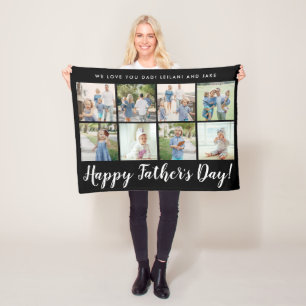 Happy Father's Day 8 Photo Custom Message   Fleece Blanket