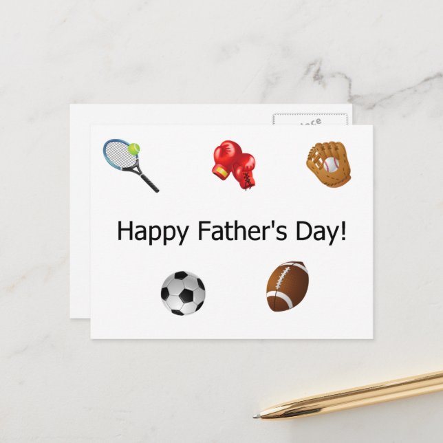 Happy Father's Day All Around Greatest Sports Dad Postcard (Front/Back In Situ)