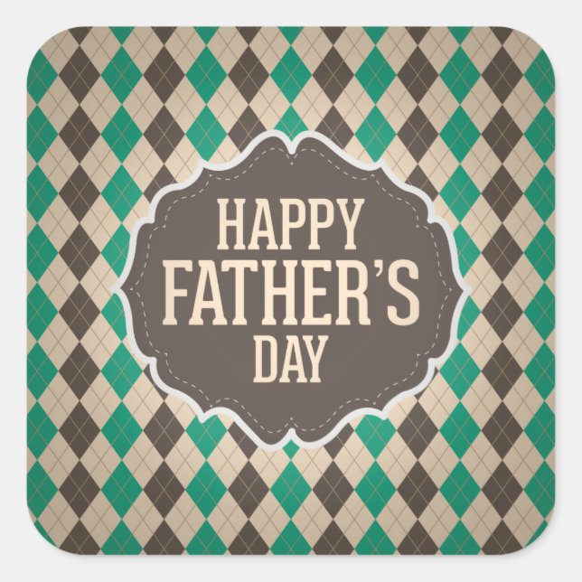 Happy Father's Day Argyle Pattern Square Sticker (Front)