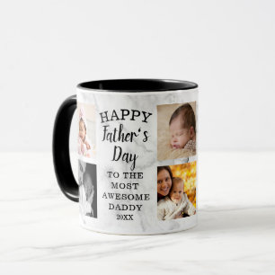 Happy Father's Day Awesome Daddy 8 Photo Marble Mug