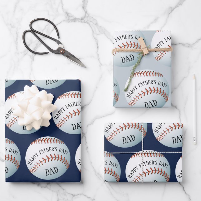 Happy Fathers Day Baseball Baller Wrapping Paper Sheet (Front)