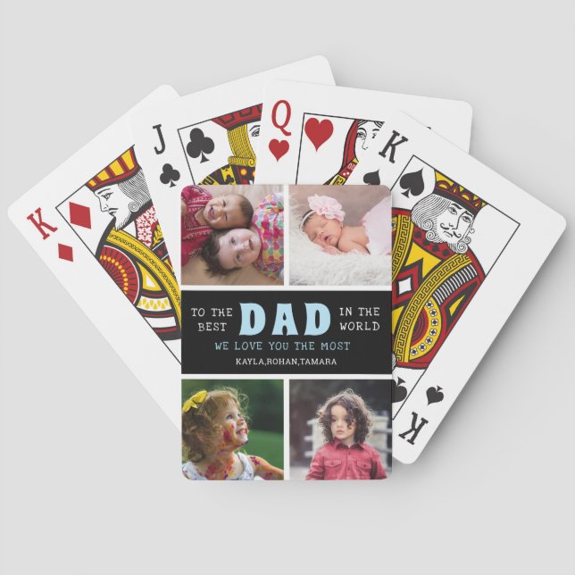 Happy Father's Day Best Dad 4 Photo Collage Playing Cards (Back)