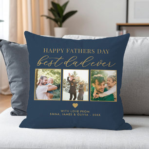Happy Fathers Day Best Dad Ever 3 Photo Collage Cushion