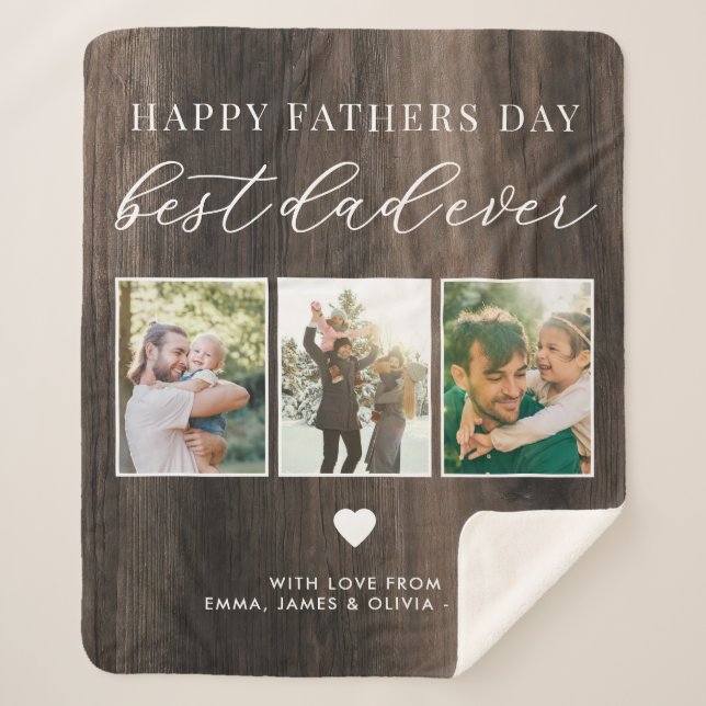 Happy Fathers Day Best Dad Ever 3 Photo Collage Sherpa Blanket