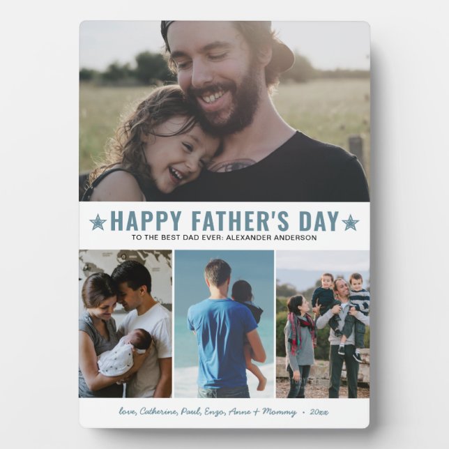 Happy Father's Day Best Dad Ever 4 Photo Collage Plaque (Front)