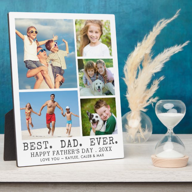 Happy Fathers Day BEST DAD EVER 5 Photo Collage Plaque (Side)