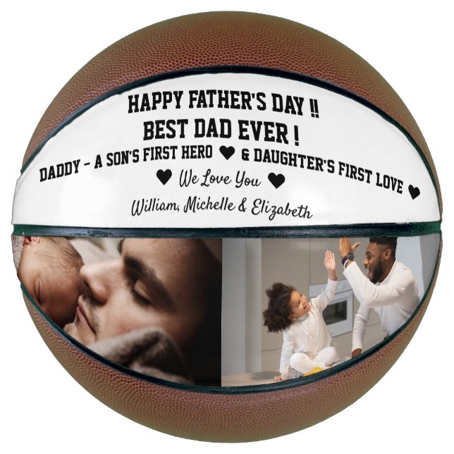 Happy Father's Day Best Dad Ever Custom Photo Text Basketball (Front)