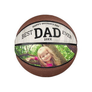 Happy Father's Day Best Dad Ever Custom Photo Wood Mini Basketball