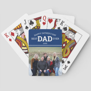 Happy Father's Day Best Dad Ever Family Photo Blue Playing Cards