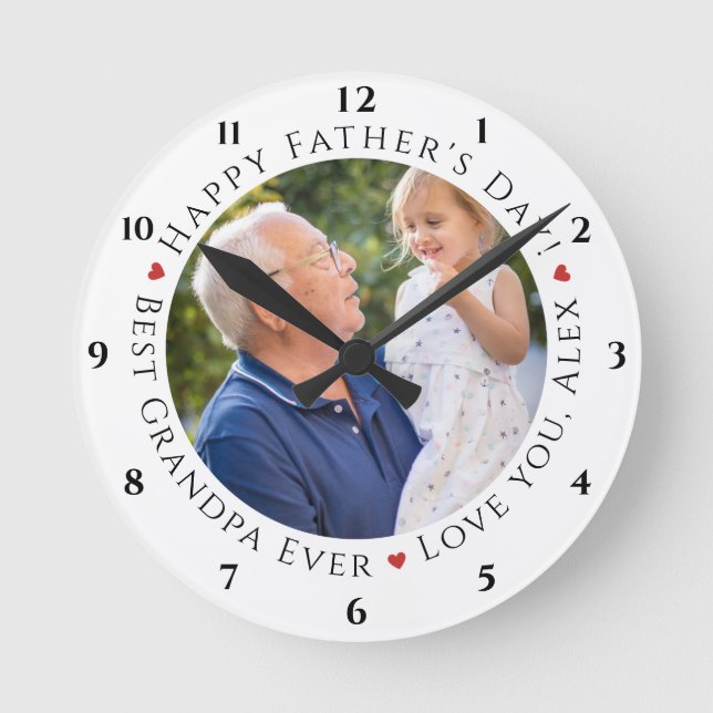 Happy Father's Day Best Grandpa Ever Personalised  Round Clock (Front)