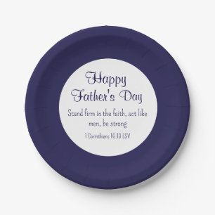 Happy Father's Day Bible Verse for Men Dark Blue Paper Plate
