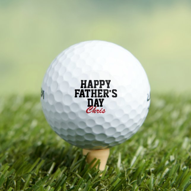 Happy Father's Day Black and Red Monogrammed Golf Balls (Insitu Tee)
