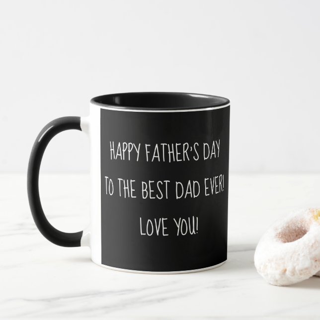 happy fathers day black and white fun script mug (With Donut)