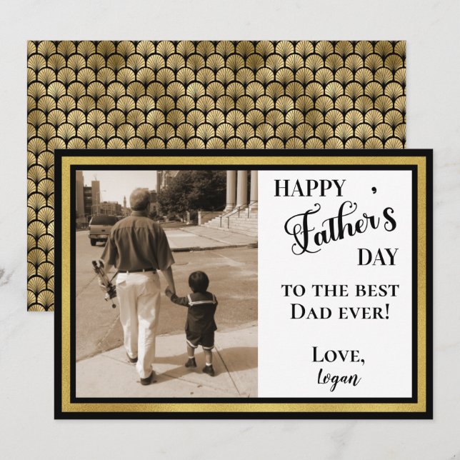Happy Father's Day Black & Gold Art Deco Card (Front/Back)