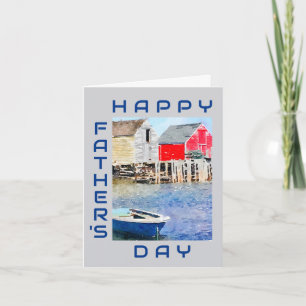 Happy Father's Day Blue Boat Fishing Shacks Card