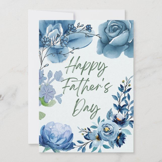 Happy Father's Day - Blue Floral - Flowers Holiday Card (Front)
