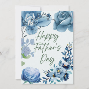 Happy Father's Day - Blue Floral - Flowers Holiday Card