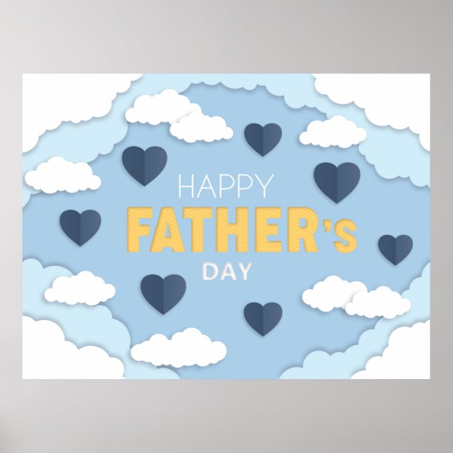 Happy Father's Day blue hearts in the sky  Poster (Front)