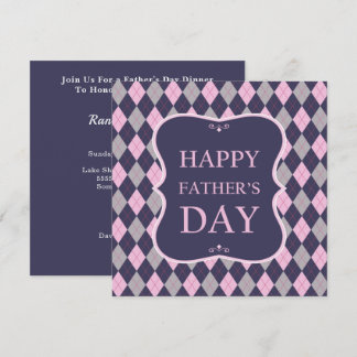 Happy Fathers Day Blue Pink Grey Argyle Dinner Invitation