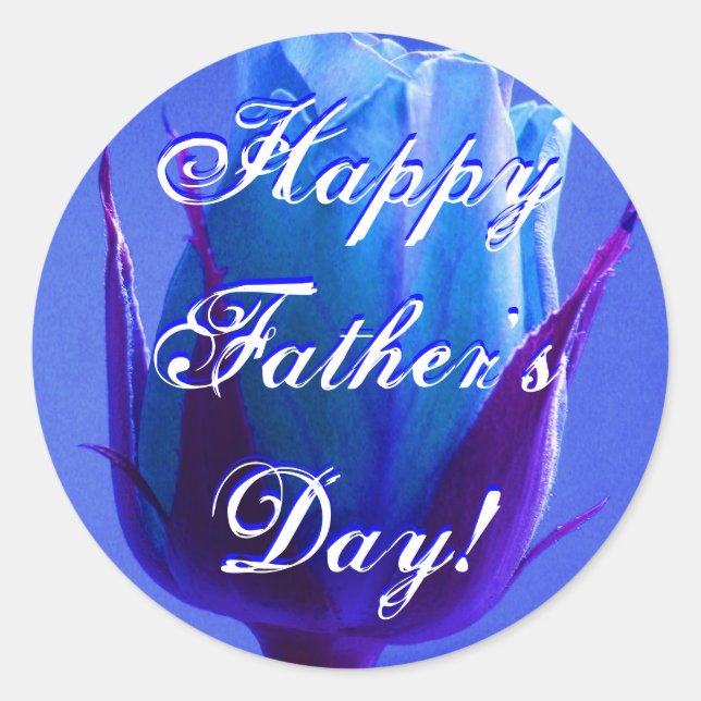 Happy Father's Day Blue Rose Classic Round Sticker (Front)