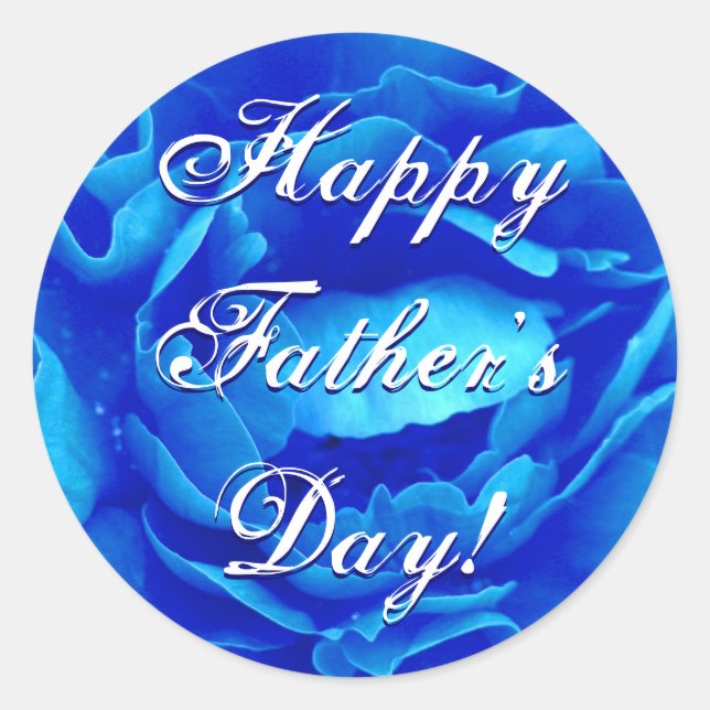 Happy Father's Day Blue Rose Classic Round Sticker (Front)