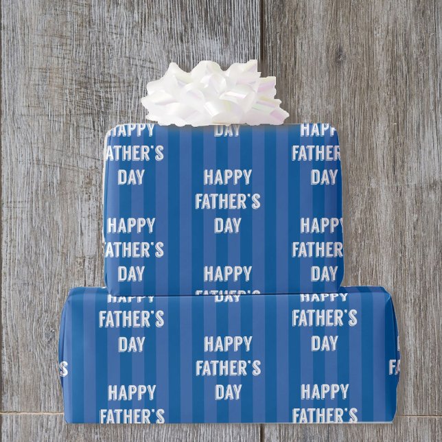 Happy Father's Day Blue Stripe Wrapping Paper (Creator Uploaded)