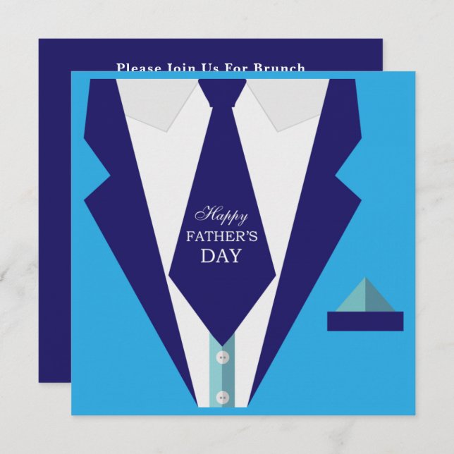Happy Fathers Day Blue Suit Tie Family Brunch Invitation (Front/Back)