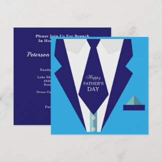 Happy Fathers Day Blue Suit Tie Family Brunch Invitation