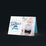 Happy Father's Day Blue Typography Photo Card<br><div class="desc">Happy Father's Day! Celebrate dad with this customizable photo Father's day card. It features retro typography with a mustache accent. Personalize by adding a photo, names and message. Choose from the wide array of paper stock to suit your needs. This classic Father's day card is available as a flat card,...</div>