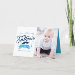 Happy Father's Day Blue Typography Photo Card<br><div class="desc">Happy Father's Day! Celebrate dad with this customizable photo Father's day card. It features retro typography with a mustache accent. Personalize by adding a photo, names and message. Choose from the wide array of paper stock to suit your needs. This classic Father's day card is available as a flat card,...</div>