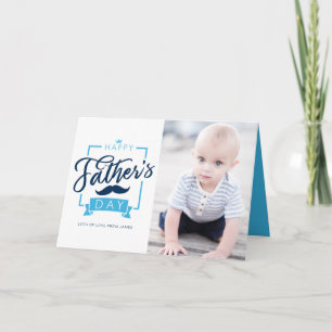 Happy Father's Day Blue Typography Photo Card