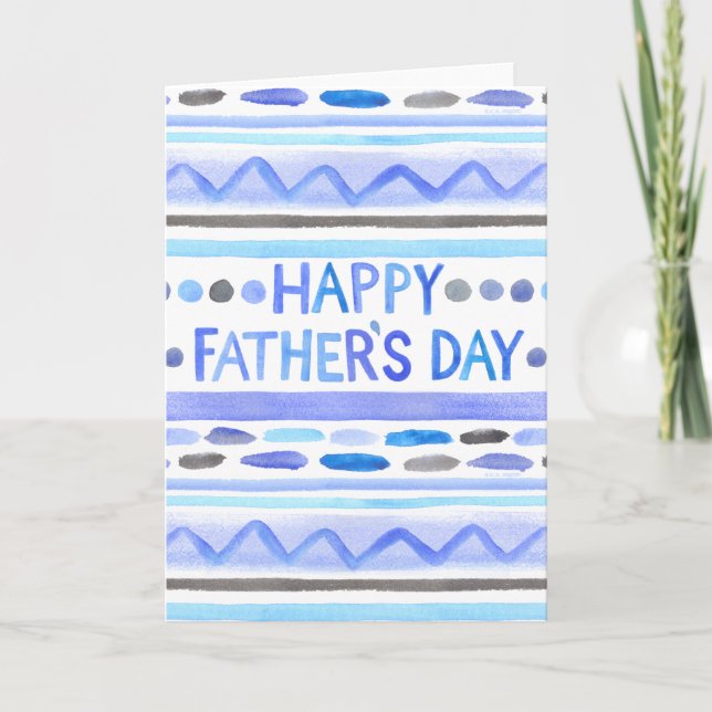 Happy Father's Day Blue Watercolor Stripes Card (Front)