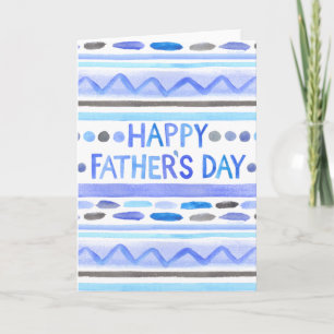Happy Father's Day Blue Watercolor Stripes Card