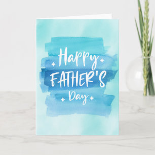 Happy Fathers Day Blue Watercolor Stripes Card
