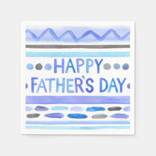 Happy Father's Day Blue Watercolor Stripes Napkin