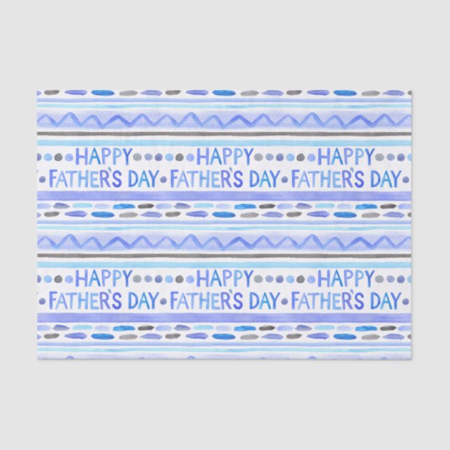 Happy Father's Day Blue Watercolor Stripes Tissue Paper (Front)