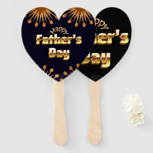 Happy Father's Day Bold Gold 3D Text Design Hand Fan