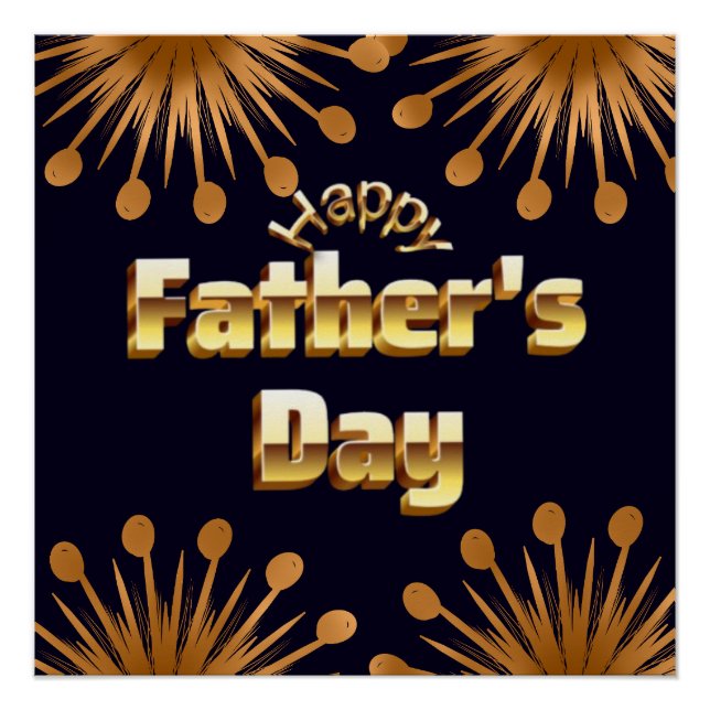 Happy Father's Day Bold Gold 3D Text Design Poster (Front)