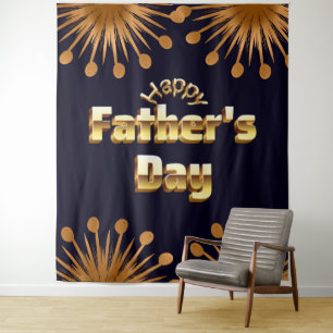 Happy Father's Day Bold Gold 3D Text Design Tapestry