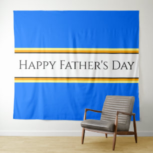 HAPPY FATHER'S DAY Bright Blue White Stripes Text Tapestry