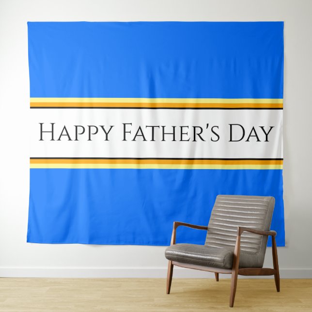 HAPPY FATHER'S DAY Bright Blue White Stripes Text Tapestry (In Situ (Horizontal))