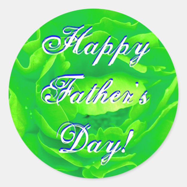 Happy Father's Day Bright Green Rose Classic Round Sticker (Front)