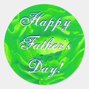 Happy Father's Day Bright Green Rose Classic Round Sticker