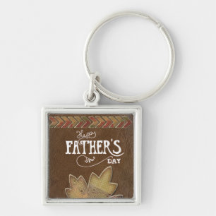 Happy Father's Day - Brown Leather Maple Leaf Key Ring